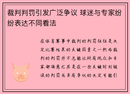 裁判判罚引发广泛争议 球迷与专家纷纷表达不同看法